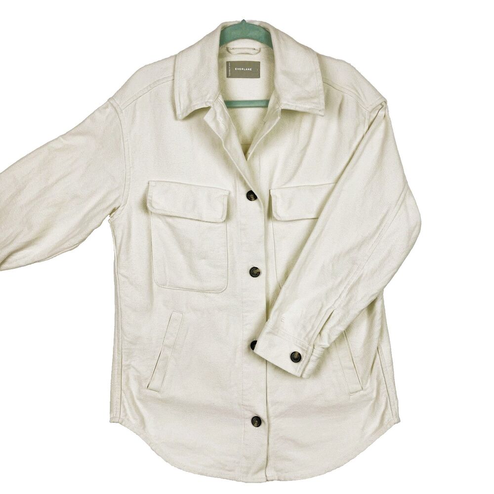 Everlane Cream Shirt Jacket Womens SZ L  Pockets Button down Corduroy Oversized